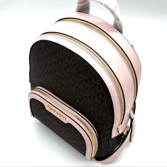 Michael Kors Medium Jaycee Zip Packet Backpack Brown/Light Pink - Picture 10 of 14